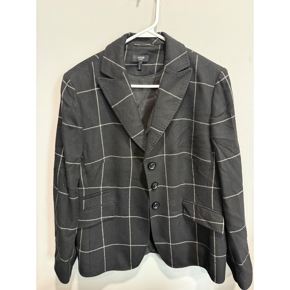 Basler Colombo Pure Cashmere Blazer Black White Windowpane Plaid Jacket Sz 16